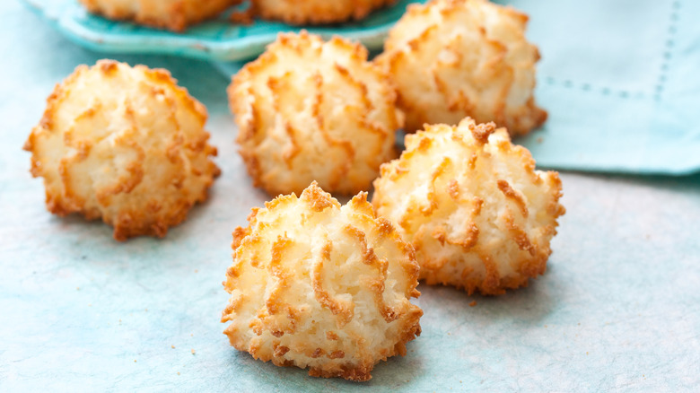 coconut macaroons on blue table