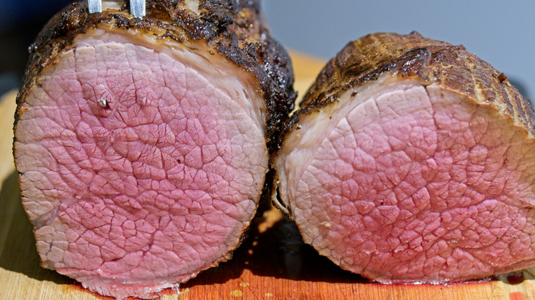 smoked and cut beef eye of round cut in half