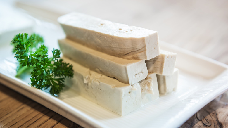 cubes of tofu up close