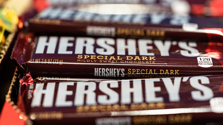 Closeup of Hershey's special dark chocolate bars