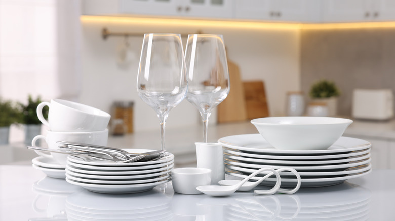 set of white dishware