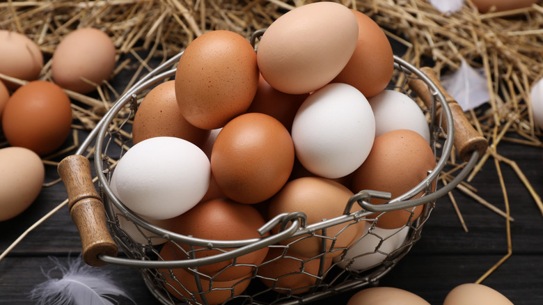 A basket of freshly laid eggs