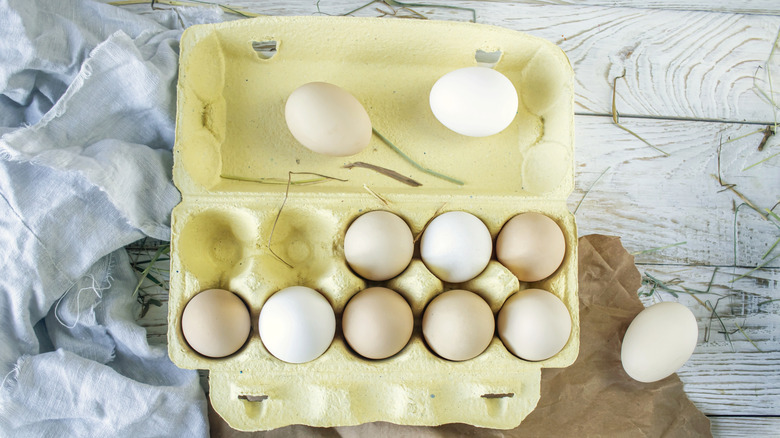 Eggs in an opened carton