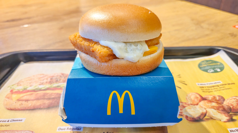 Filet-o-Fish sandwich on box.