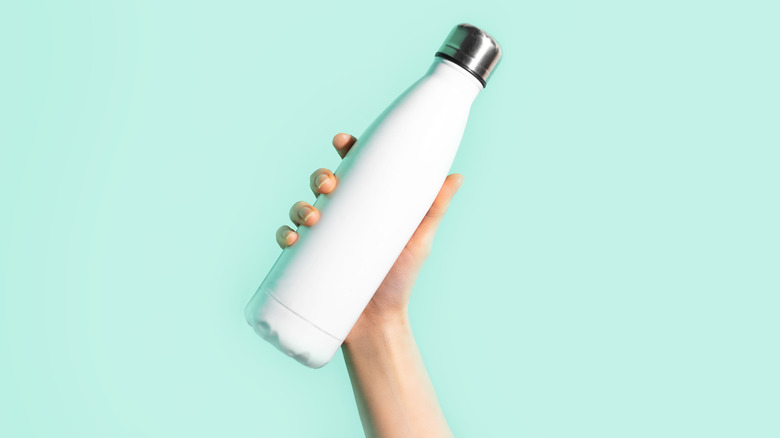 A stainless steel water bottle