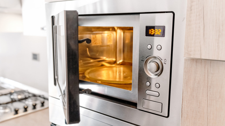 microwave with door open