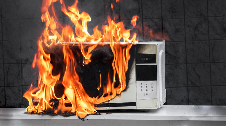 microwave oven on fire