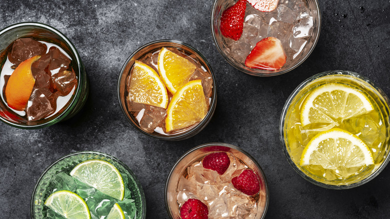 Variety of cocktails on a gray surface