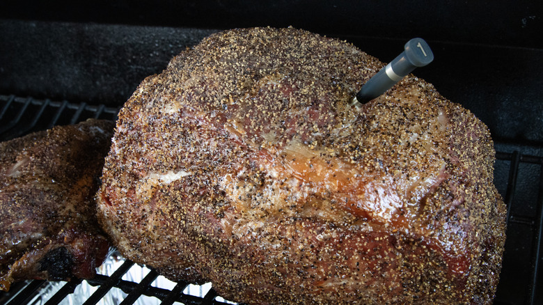 Prime rib in a smoker