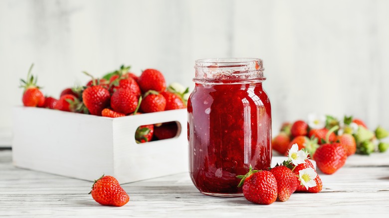 Jar of homemade strawberry jam