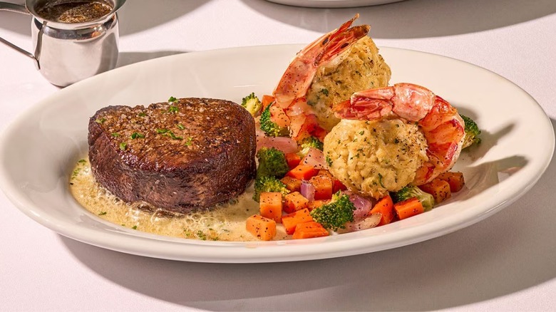 The filet and crab-stuffed shrimp from Ruth's Chris Steak House