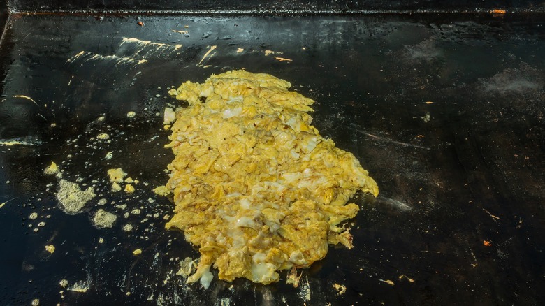 Scrambled eggs on a griddle