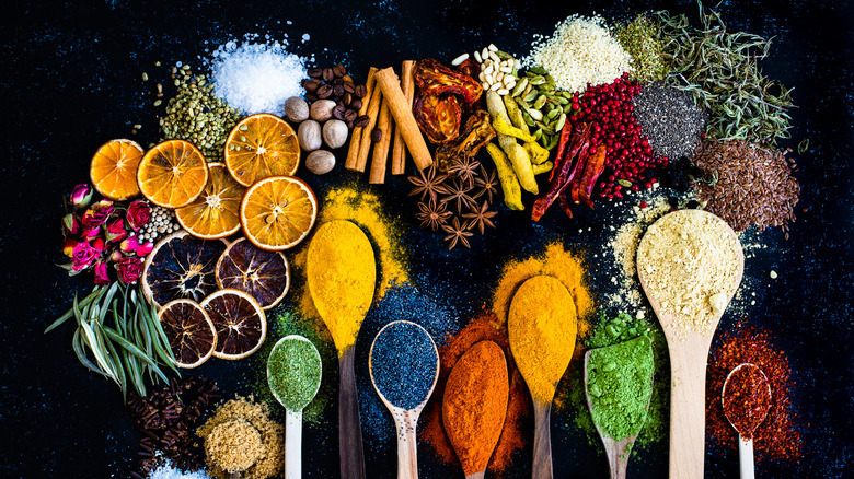 Variety of colorful spices.