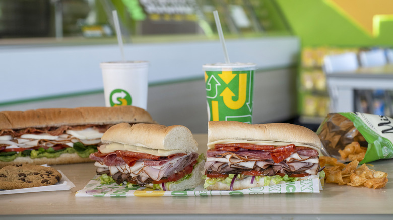 Subway sandwiches filled with deli meat