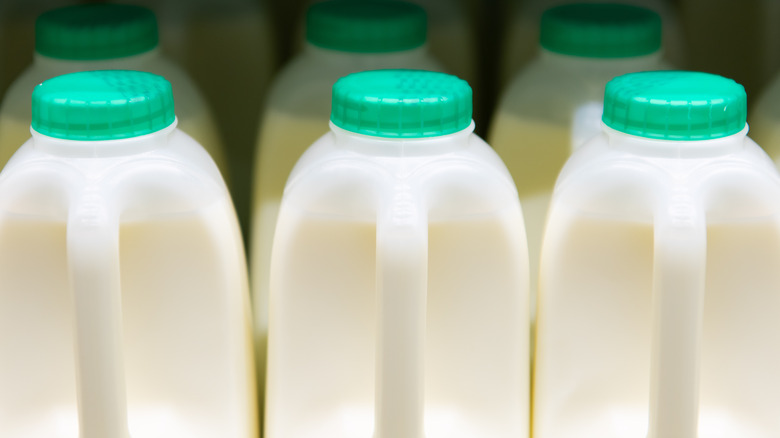 bottles of milk at supermarket