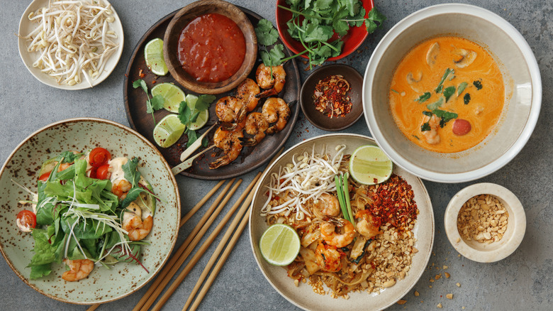 Spread of Thai dishes