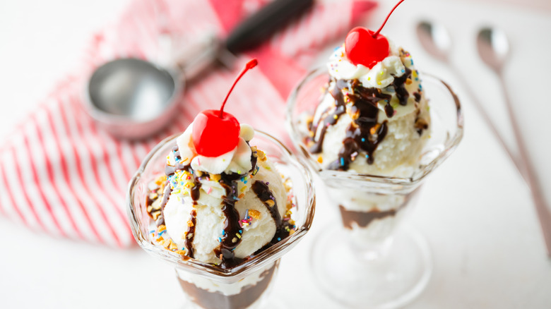 Two ice cream sundaes