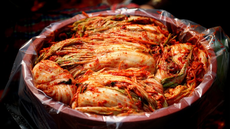kimchi in bowl with lining