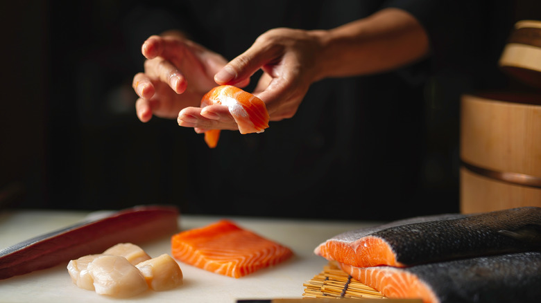 Sushi being made by hand