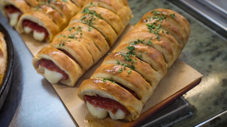 Strombolis on serving platter