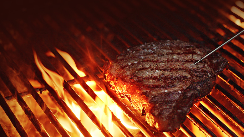 steak on flame grill