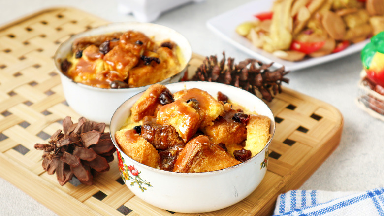 Bowls of bread and butter pudding