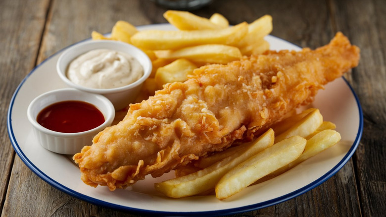 A plate of fish and chips