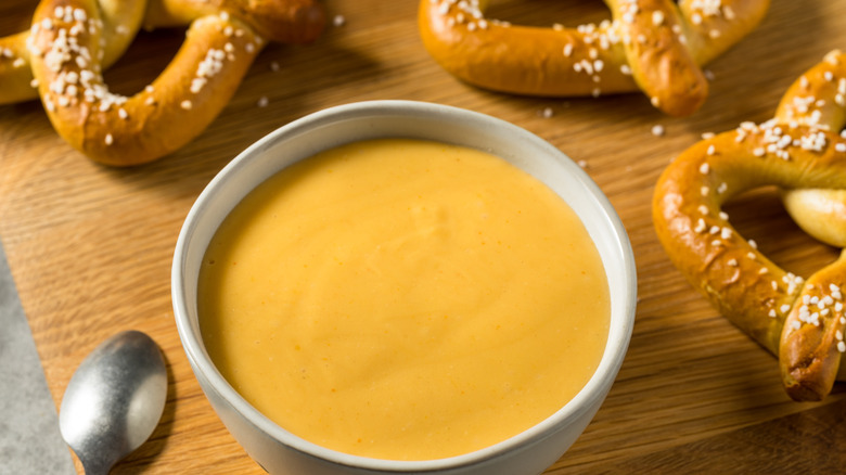 Beer and cheese dip with pretzels