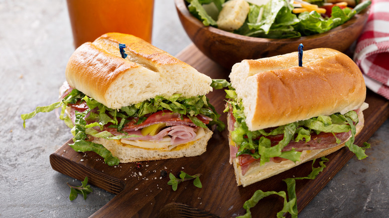 Italian sub sandwich cut in half