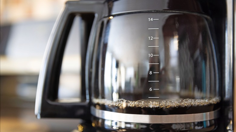 Closeup of Cuisinart coffee maker carafe of coffee