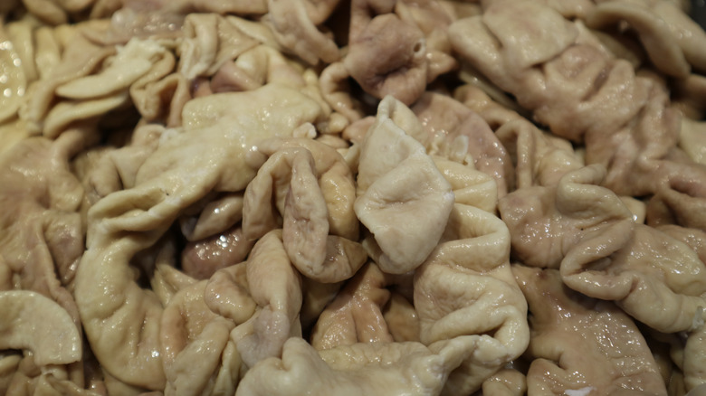 A pile of cleaned pork chitterlings