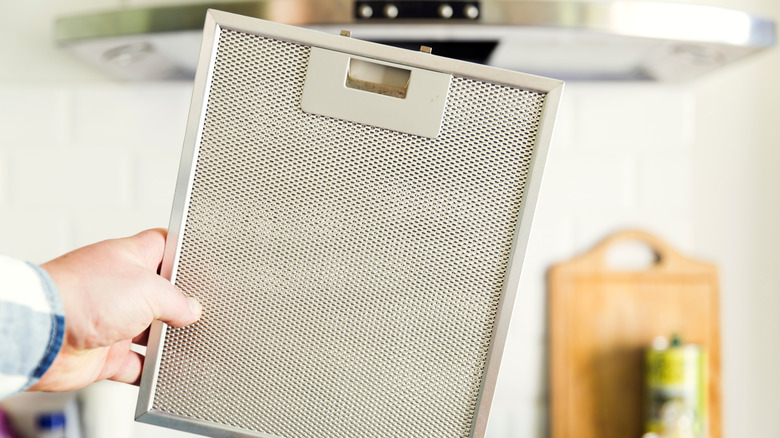 A person holidng a clean cooker hood filter