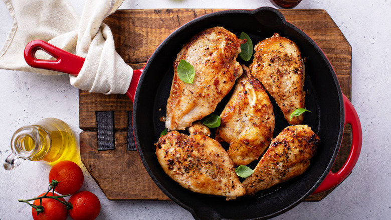 Chicken breasts in pan