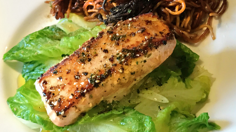Miso salmon over lettuce