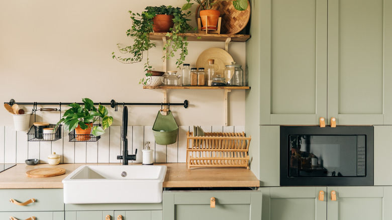 Home kitchen counter with tile backsplash