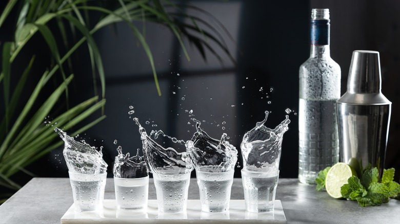 splashing vodka shots