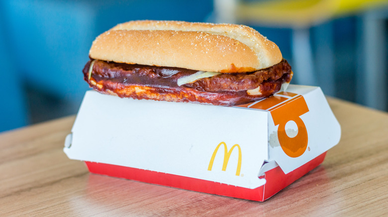 McRib on top of a McDonald's container