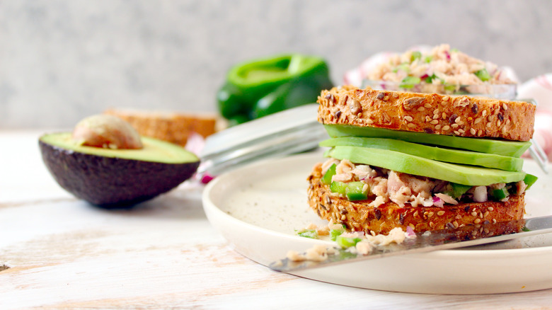 Tuna salad sandwich with guacamole