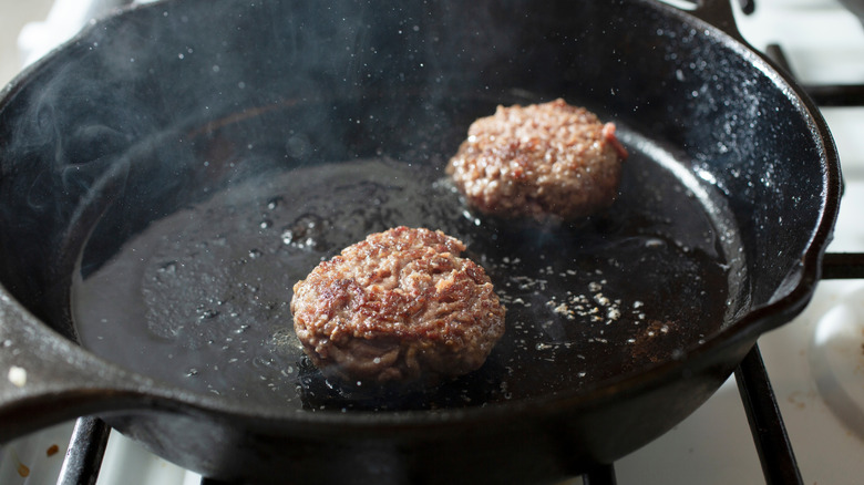 Ground beef in cast iron skillet