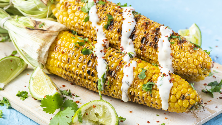 grilled corn with toppings