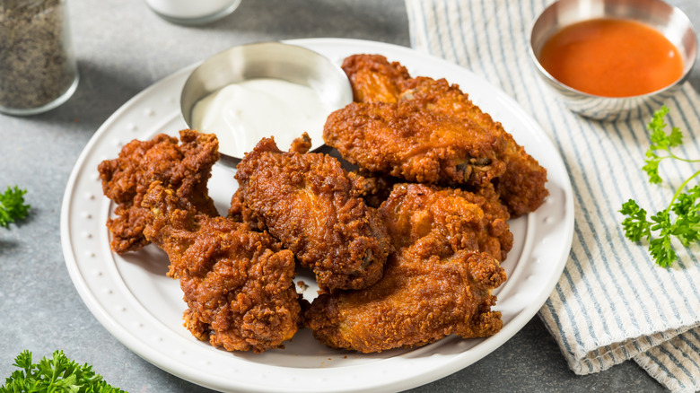 Plate of fried chicken.