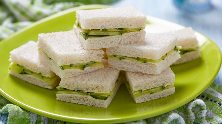 Cucumber sandwiches on plate