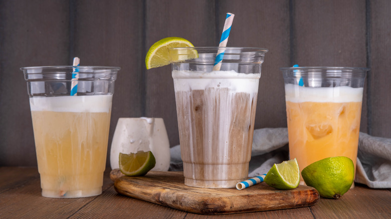 Green dirty soda with cream