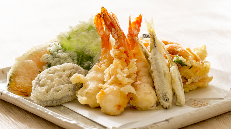 Plated shrimp tempura