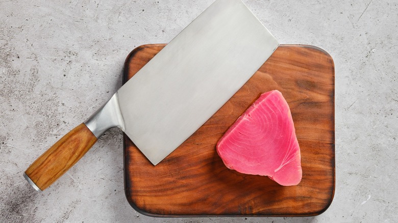 fresh salmon on a wood cutting board
