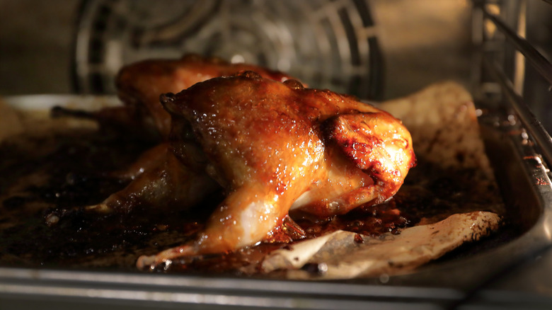 quail roasting in a combination oven