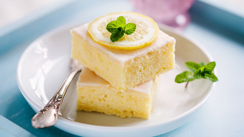 Slices of lemon cake on plate