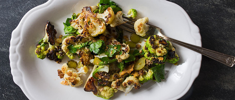 Charred Cauliflower with Cornichons and Toasted Bread Crumbs 