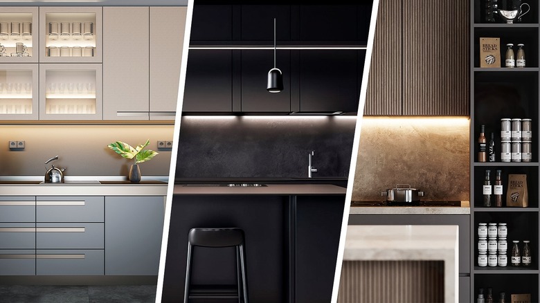 Cross sections of elegant, modern kitchens