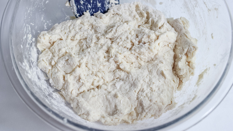 biscuit dough in glass bowl